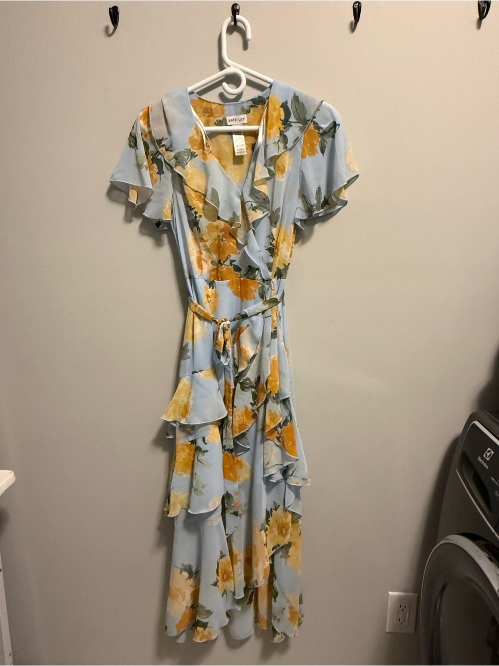 Rae Lay Sky Blue Floral Wrap Maxi Dress with Yellow Blooms